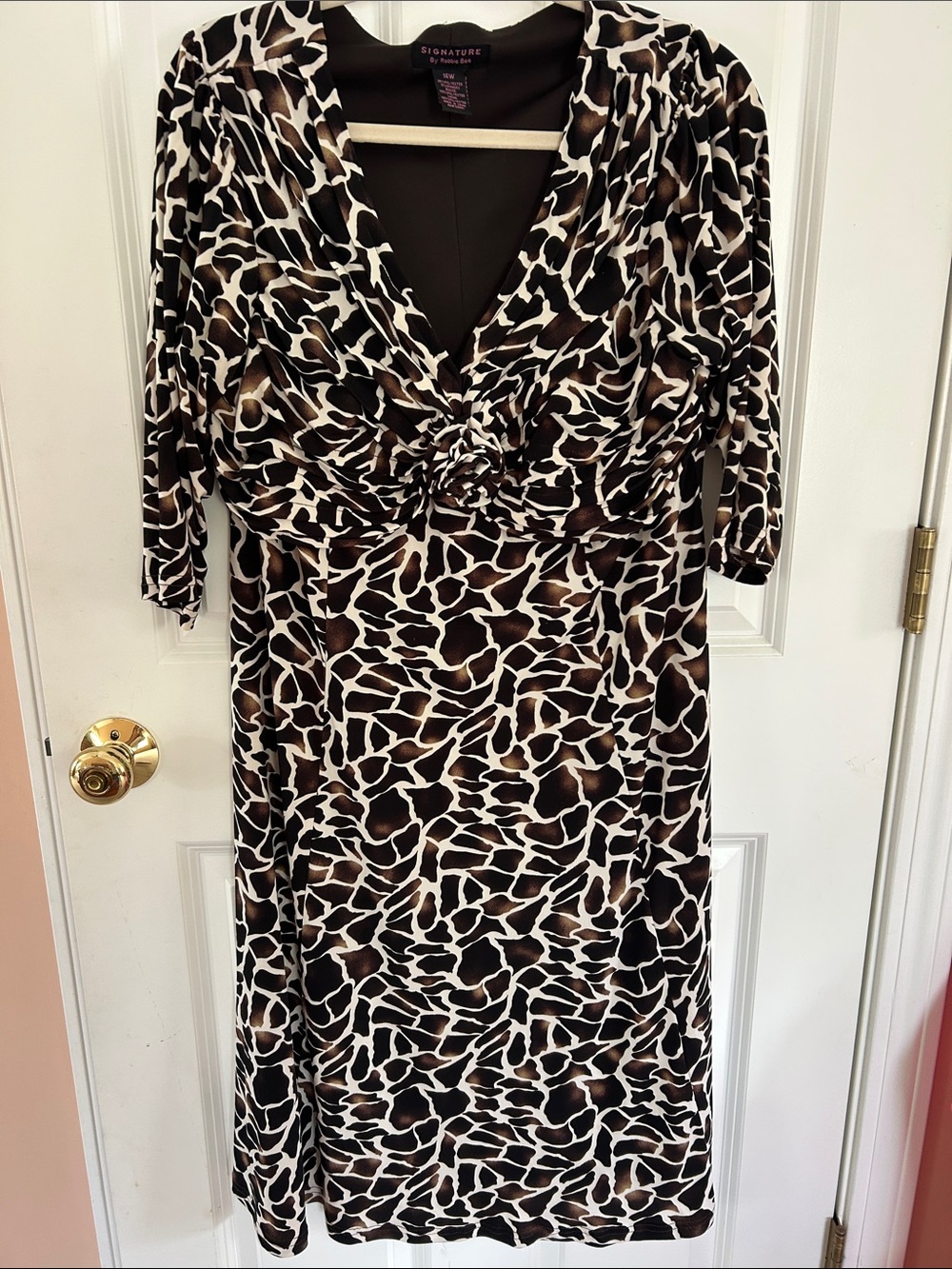 Signature by Robbie Bee, Brown and White Animal-Print Midi Dress, 14W